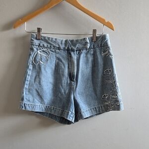NWT Meshki Kylee Midrise Denim Embroidered Shorts Size Small
